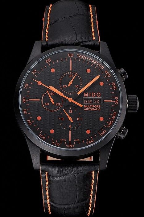 Replica Mido Multifort Orange Markers Black Leather Strap Tachymeter Bezel Men PVD MD010 Watch Video