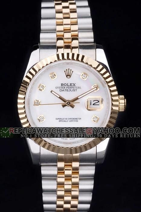 Copy Rolex  36mm White Dial Fluted Bezel Women's Two-tone Bracelet RLX163 Diamonds Watch Video