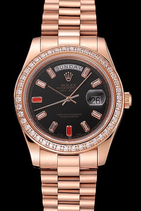 Imitation Rolex Day-date RLX557 Colorful Crystal Scales 18k Rose Gold Plated Unisex Diamonds Watch Video