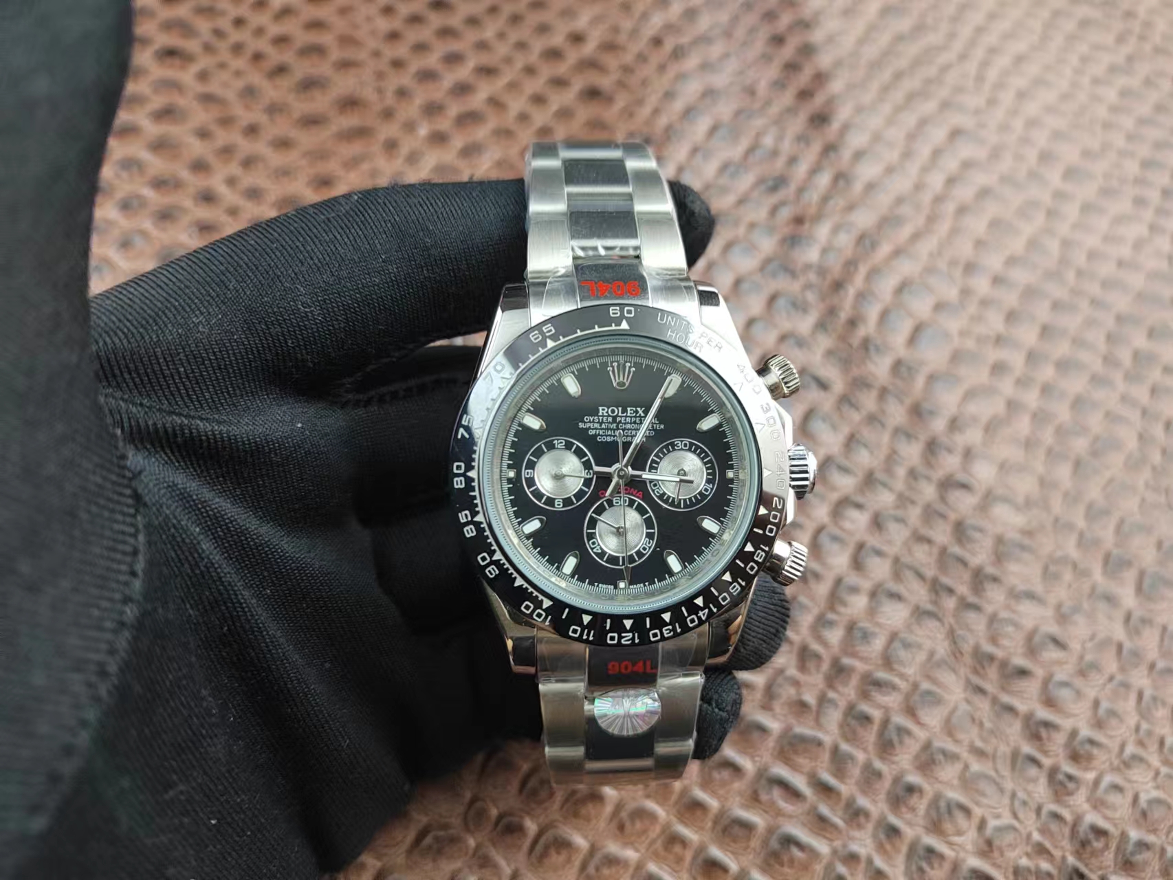 Imitated Rolex Daytona Tachymeter Bezel Black Dial Male Stainless Steel Bracelet Watch Video RLX212