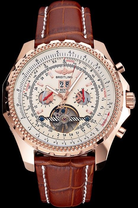 Fake Breitling Bentley Mulliner Rose Gold Case Brown Leather Strap Men Tourbillon Watch Video