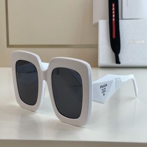 Good Review Oversized White Frame Square Grey Lens Side Logo Prada Glasses—Copy Prada Luxury Sunglasses For Female