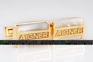 Aigner Rectangle Yellow Gold Logo Cufflinks Inset With Precious Spinel, Trump's Same Style CL068