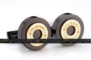 Bvlgari Round Black Ceramic Cufflinks With Yellow Gold Engraved Circle Fine Jewellery CL044