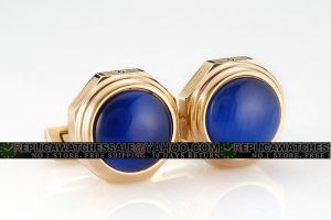 Cartier Santos De Cartier Octagonal Gold Plated Blue Synthetic Spinel Cufflinks Vintage CL102