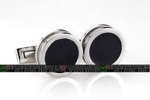 Hugo Boss Shane Round Silver And Black Enamel Cufflinks Germany Logo Stainless Steel CL014