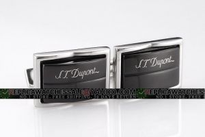 S.T.Dupont Silver And Black Stainless Steel Label Collection Inox Finish Cufflinks CL012