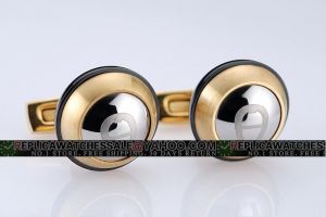 Aigner Logo Yellow Gold And Silver Cufflinks With Black Edge Promotion Online for Men CL060