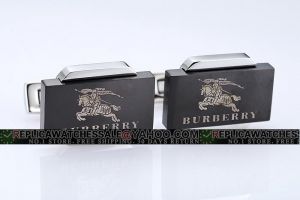 Burberry Logo Silver Cushion Black Rectangle Cufflinks for Business Fashion Men CL017