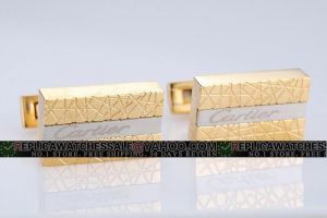 Cartier Rectangle Textured Gold Cufflinks With Silver Stripe Top Styles Collections Shop Online CL115