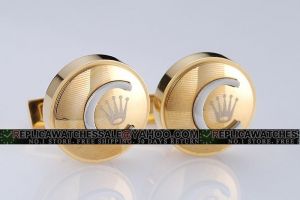Rolex Emblem Round Gold Domed Cufflinks Clone With Big Silver Letter C And Crown Decoration CL087
