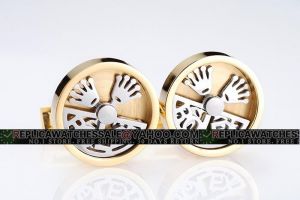 Rolex Silver SS Rotating Crown And Logo Yellow Gold Plated Round Unique Design Cufflinks CL079