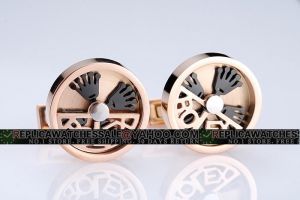 Rolex Watch Design Round Rose Gold Logo Cufflinks with Moving Black Crowns CL080