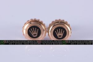 Rolex Gear Border Rose Gold Plated Tone Cufflinks  With Black Ion Plating on Center CL091