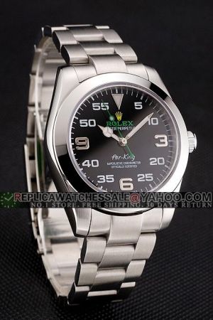 Business Style Rolex Air King 40mm Silver Case Arabic Scale Mercedes Hands With Green Second Index Stainless Steel Watch 116900-71200