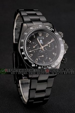 Men’s Rolex Daytona Black Ion-plated Case/Bracelet Tachymeter Bezel Stick Marker Three Sub-dials Chronograph Sports Style Watch Ref.116505