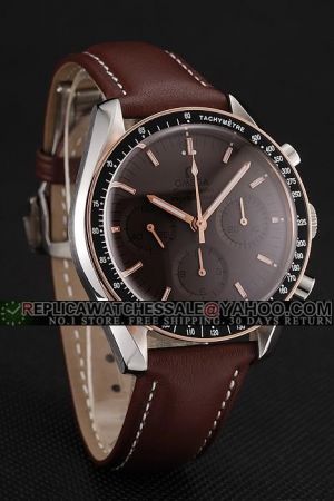 Omega Speedmaster Professional Two-tone Tachymetre Bezel Brown Dial Rose Gold Scale/Hand Three Sub-dials Brown Strap Rep Watch