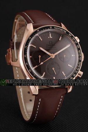 Omega Speedmaster Professional Rose Gold Case/Scale/Hand Black Tachymetre Bezel Brown Dial Three Sub-dials Brown Strap Watch