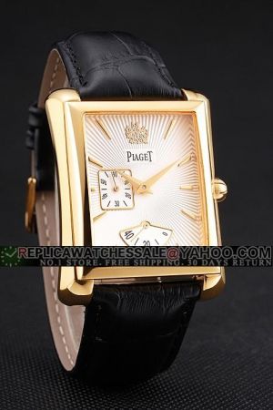 Piaget Emperador Yellow Gold Rectangle Case White Sun-ray Guilloche Face With Badge Yellow Gold Scale Two Sub-dials Watch GOA33070