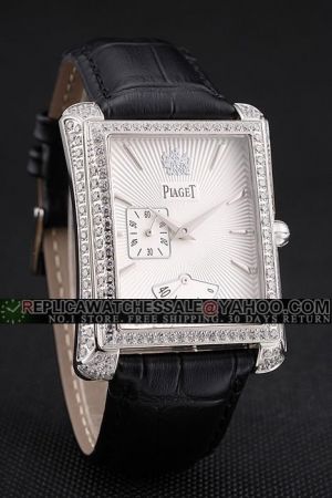 Piaget Emperador Diamonds Rectangle Case White Sun-ray Guilloche Face With Badge Silver Marker/Pointer Two Sub-dials Auto Rep Watch G0A32058