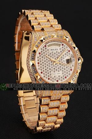Swiss Ladies Rolex Day-date 26mm Week/Date Display Stick Hand 18k Yellow Gold Full-set Diamonds SS Automatic Watch Ref.69198