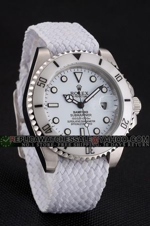 Unisex Rolex Submariner Silver Case Ceramic Bezel Luminous Hour Marker White Fabric Strap Dress Date Watch Replica