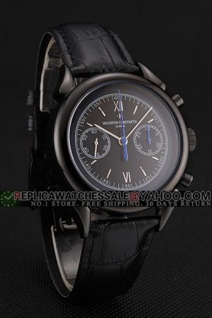 Rep VC Traditionnelle Chronograph Silver Stick Roman Scale Two Sub-dials Blue Second Hand All Black Auto Watch