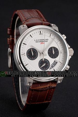 Chopard L.U.C Perpetual 43mm Chronograph White Dial SS Case Brown Leather Strap Watch CP021