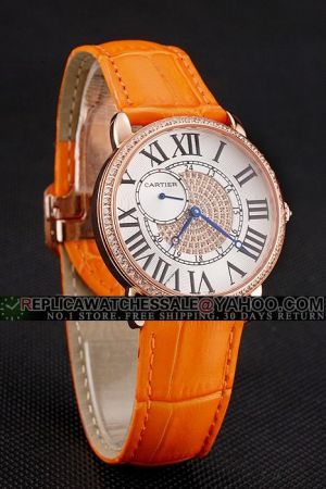 Nice Price Cartier Diamonds Bezel Ronde  Rose Gold Case  Sweet Wedding Watch KDT090 Orange Bracelet