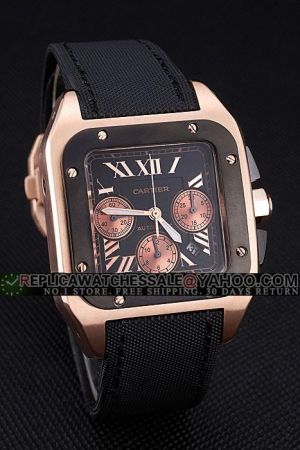 Cartier Santos Rose Gold Watch SKDT012 Farbic Bracelt Swiss Made Chronograph