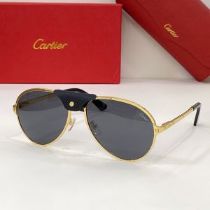 Classic Screw Pattern Black Leather Bridge Grey Aviator Polarized Lens Santos De Cartier Sunglasses—Faux Cartier Eyewear 