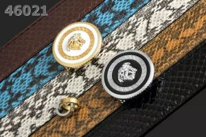 Versace Snake Embossed Leather Multicolor Strap Logo Design Round  Two-tone Pin Buckle Mens Fashion Belt 