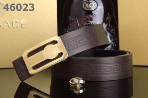 Versace Popular Logo Embossed Leather Strap Rectangle Medusa Pattern Pin Buckle Guy  Belt Black/Coffee/Navy