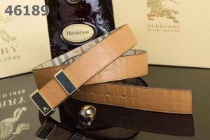 Burberry Reversible Check & Leather Strap 2-Tone Pin Buckle Romantic Mens Belt Blue/Earth Yellow
