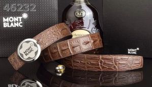 Montblanc Fiber & Stainless Steel Round Pin Buckle Multicolor Croco Embossed Leather Mens Fashion Belt 
