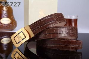 Burberry Logo Plaque Rotated Buckle High End Crocodile Leather Mens Dress Belt Black/Brown 