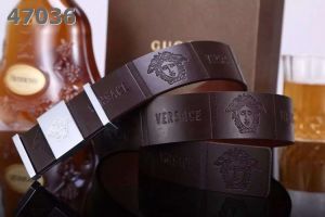 2017 New Versace Brown Carve Designs Genuine Leather Mens Belt With Logo Embossed Pin Buckle 