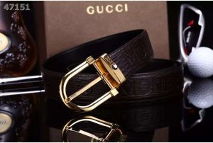 Montblanc Gold/Silver Single Tongue Horseshoe Shape Buckle Reversible Logo Embossed Leather Strap Male Belt 