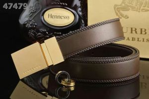 Burberry Gold & Silver Plaque Rotated Pin Buckle Comfortable Braided Edge Leather Belt For Boy Multicolor