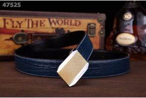 Motblanc Business Style Mens Croco Embossed Leather Clone Belt With Chequer Engraving 2-Tone Plaque Clamp Buckle 