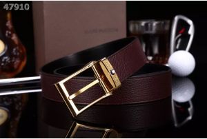  Montblanc Reversible Litchi Leather Strap Logo Embossed Single Tongue Squared Pin Buckle Mens Belt 