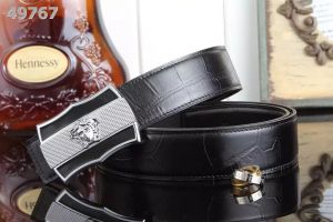 Versace Medusa Chequer Engraving Two-tone Pin Buckle Croco Embossed Leather Mens Business Belt Multicolor