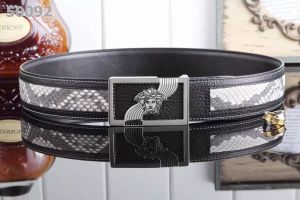 Latest Versace Grainy Leather & Python Patchwork Strap Medusa Hollow Pin Buckle Mens Belt White/Burgundy