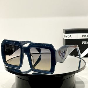 Best Discount Blue Crystal Frame Rectangular Light Gray Lens Irregular Temple Triangle Logo Prada Sunglasses-Clone Prada Women'S Eyewear