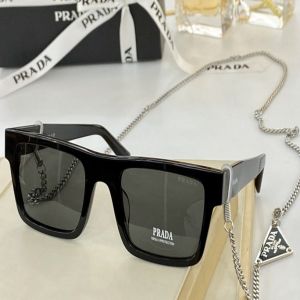 Best Quality Black Frame Rectangular Grey Lens Prada Sunglasses  Detachable Chain Decoration—Clone Prada Classic Sunglasses