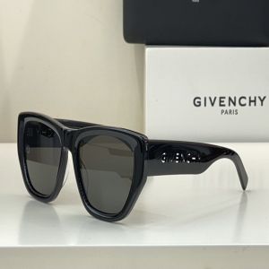  Givenchy Full Black Widened Frame Gray Square Lens Side Hollow Logo Design Trendy Women'S Sunglasses