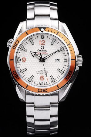 Omega Seamaster Planet Ocean Co-axial Orange Uni-directional Rotating Bezel White Dial With Argyle-style Pattern Luminous Scale/Pointer Watch