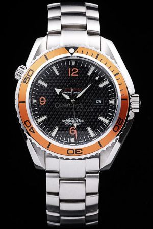 Omega Seamaster Planet Ocean Co-axial Orange Uni-directional Rotating Bezel Black Dial With Argyle-style Pattern Luminous Scale Arrow Hand Watch 232.30.42.21.01.002