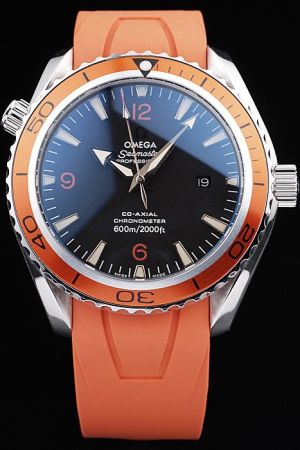Omega Seamaster Co-Axial Planet Ocean Orange Unidirectional Rotating Bezel Black Dial Luminous Hour Scale Orange Rubber Strap Watch 2909.50.48
