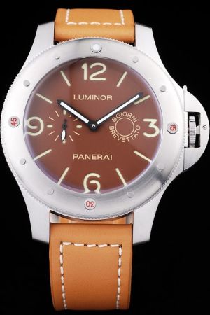 Panerai Luminor 8 Giorni Brevettato Stainless Steel Case Brown Dial & Leather Strap Watch PN075